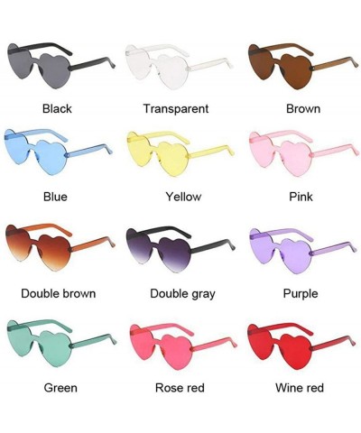 Rimless New Fashion Cute Sexy Retro Love Heart Rimless Sunglasses Women Luxury Rose Red - Double Brown - CY18XQZX8T3 $10.21