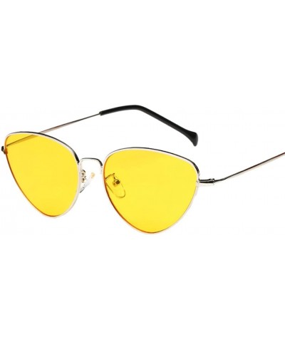 Sport Sunglasses for Women Men-Metal Cat Eye Sunglasses Outdoor Casual Glasses - Yellow - C118ESK3DOX $7.70