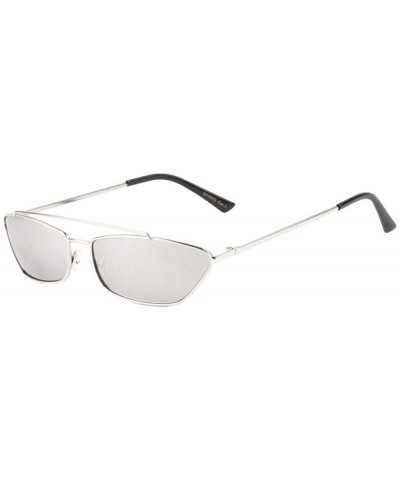 Rectangular Slim Geometric Sleek Metal Wire Frame Aviator Sunglasses - Silver & Black Frame - CG18W6CT456 $8.65