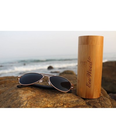 Aviator Wood Aviators Sunglasses Polarized Lens Handmade with Bamboo Case - Black Bamboo - CN18EDHWLWC $25.33