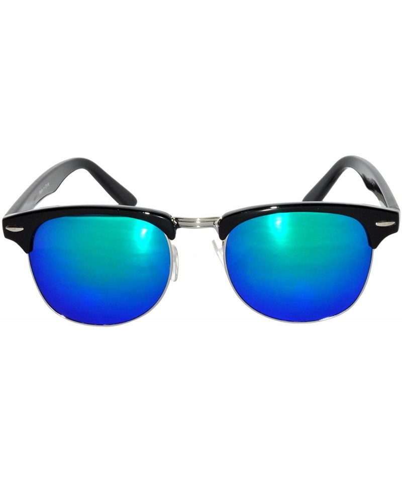 Aviator Aviator Brow Bar Flat Mirror Multicolor Lens Sunglasses Metal Frame - Mirror_black_silver_blue_green - C8183CH0KYG $9.35