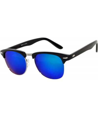 Aviator Aviator Brow Bar Flat Mirror Multicolor Lens Sunglasses Metal Frame - Mirror_black_silver_blue_green - C8183CH0KYG $9.35