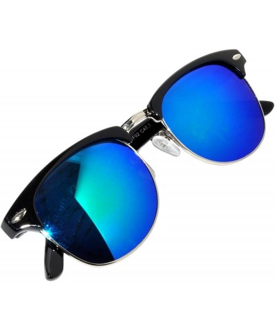 Aviator Aviator Brow Bar Flat Mirror Multicolor Lens Sunglasses Metal Frame - Mirror_black_silver_blue_green - C8183CH0KYG $9.35