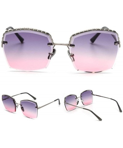 Square sunglasses Rhinestone Sunglasses oversized gradient - Gray&pink - CV18QCTOL8T $15.70