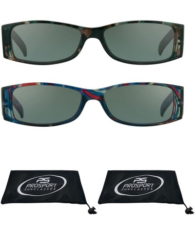 Square Trendy Square Framed Reading Sunglasses for Women (Camo + Blue - 4.00) - C2180RICRN9 $18.79