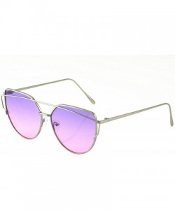 Cat Eye Cat Eye Metal Frame Flat Top Mirrored Lens Women Fashion Sunglasses - Pink Silver - CJ17YC3WQ6H $11.72