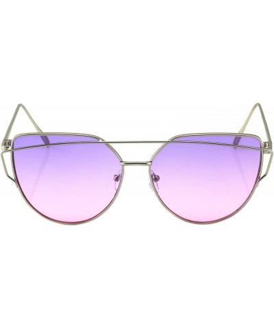 Cat Eye Cat Eye Metal Frame Flat Top Mirrored Lens Women Fashion Sunglasses - Pink Silver - CJ17YC3WQ6H $11.72