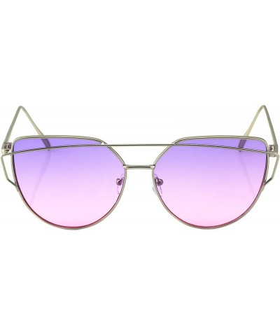 Cat Eye Cat Eye Metal Frame Flat Top Mirrored Lens Women Fashion Sunglasses - Pink Silver - CJ17YC3WQ6H $11.72