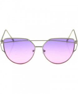 Cat Eye Cat Eye Metal Frame Flat Top Mirrored Lens Women Fashion Sunglasses - Pink Silver - CJ17YC3WQ6H $11.72