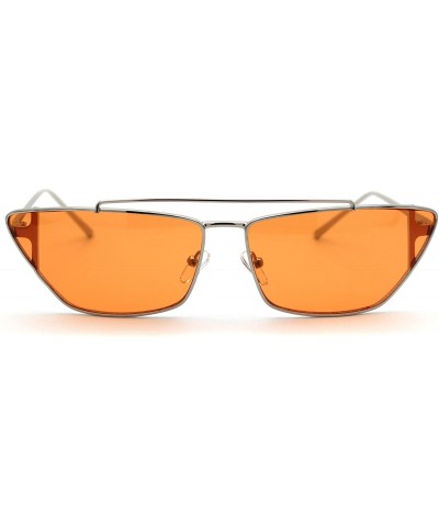 Cat Eye Womens Hippie Color Lens Wide Cat Eye Metal Rim Sunglasses - Silver Orange - CH18UQKOAC8 $27.18