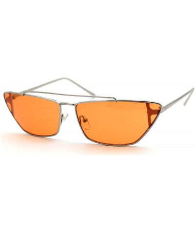 Cat Eye Womens Hippie Color Lens Wide Cat Eye Metal Rim Sunglasses - Silver Orange - CH18UQKOAC8 $9.80