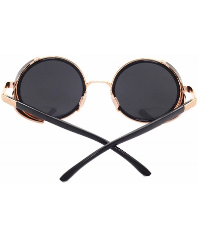 Oversized Round Steampunk Sunglasses with Side Shields Metal Frame Circle Mirror Lens Eye Glasses Goggles for Men Women - CG1...