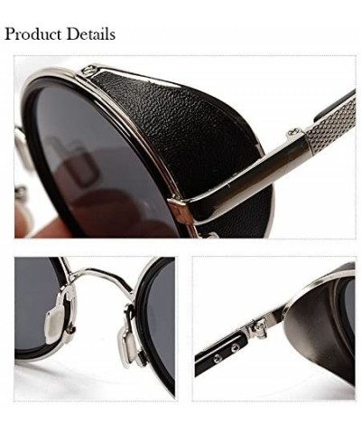 Oversized Round Steampunk Sunglasses with Side Shields Metal Frame Circle Mirror Lens Eye Glasses Goggles for Men Women - CG1...
