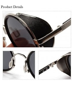 Oversized Round Steampunk Sunglasses with Side Shields Metal Frame Circle Mirror Lens Eye Glasses Goggles for Men Women - CG1...