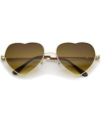 Round Small Thin Metal Frame Temples Vibrant Colored Gradient Lens Heart Sunglasses 52mm - Gold / Amber - C112N1QK2HE $11.67