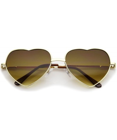 Round Small Thin Metal Frame Temples Vibrant Colored Gradient Lens Heart Sunglasses 52mm - Gold / Amber - C112N1QK2HE $11.67