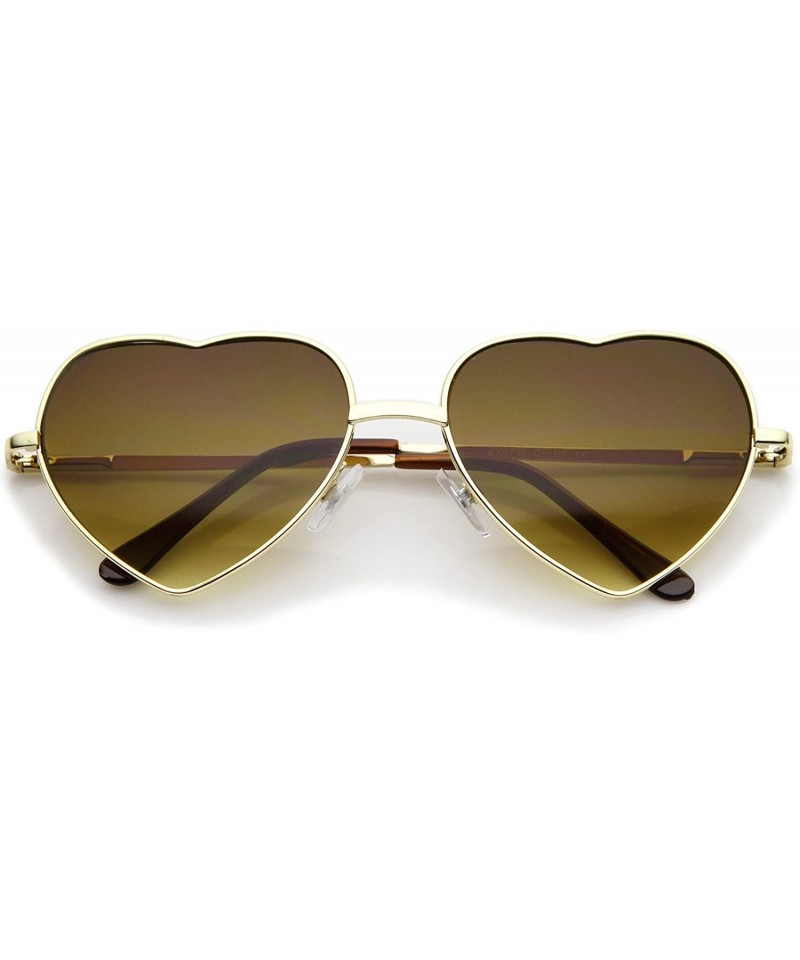 Round Small Thin Metal Frame Temples Vibrant Colored Gradient Lens Heart Sunglasses 52mm - Gold / Amber - C112N1QK2HE $11.67