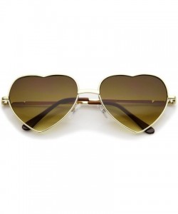 Round Small Thin Metal Frame Temples Vibrant Colored Gradient Lens Heart Sunglasses 52mm - Gold / Amber - C112N1QK2HE $11.67