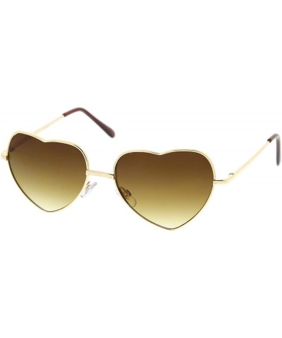 Round Small Thin Metal Frame Temples Vibrant Colored Gradient Lens Heart Sunglasses 52mm - Gold / Amber - C112N1QK2HE $11.67