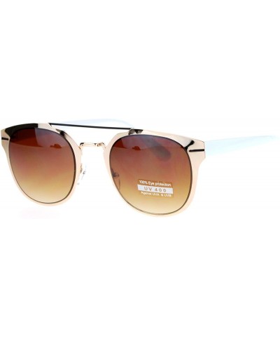 Sport Metal Double Bridge Flat Top Horn Rim Sport Sunglasses - Gold Brown - CZ12DI9C4UF $10.01