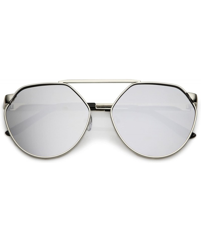 Oversized Oversize Geometric Metal Colored Mirror Flat Lens Aviator Sunglasses 60mm - Silver / Silver Mirror - CJ182KXINMZ $1...