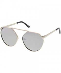 Oversized Oversize Geometric Metal Colored Mirror Flat Lens Aviator Sunglasses 60mm - Silver / Silver Mirror - CJ182KXINMZ $1...