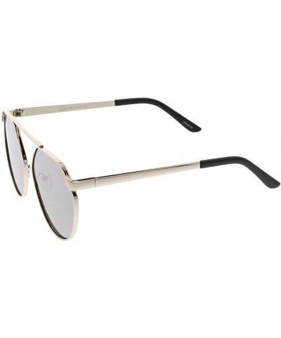 Oversized Oversize Geometric Metal Colored Mirror Flat Lens Aviator Sunglasses 60mm - Silver / Silver Mirror - CJ182KXINMZ $1...