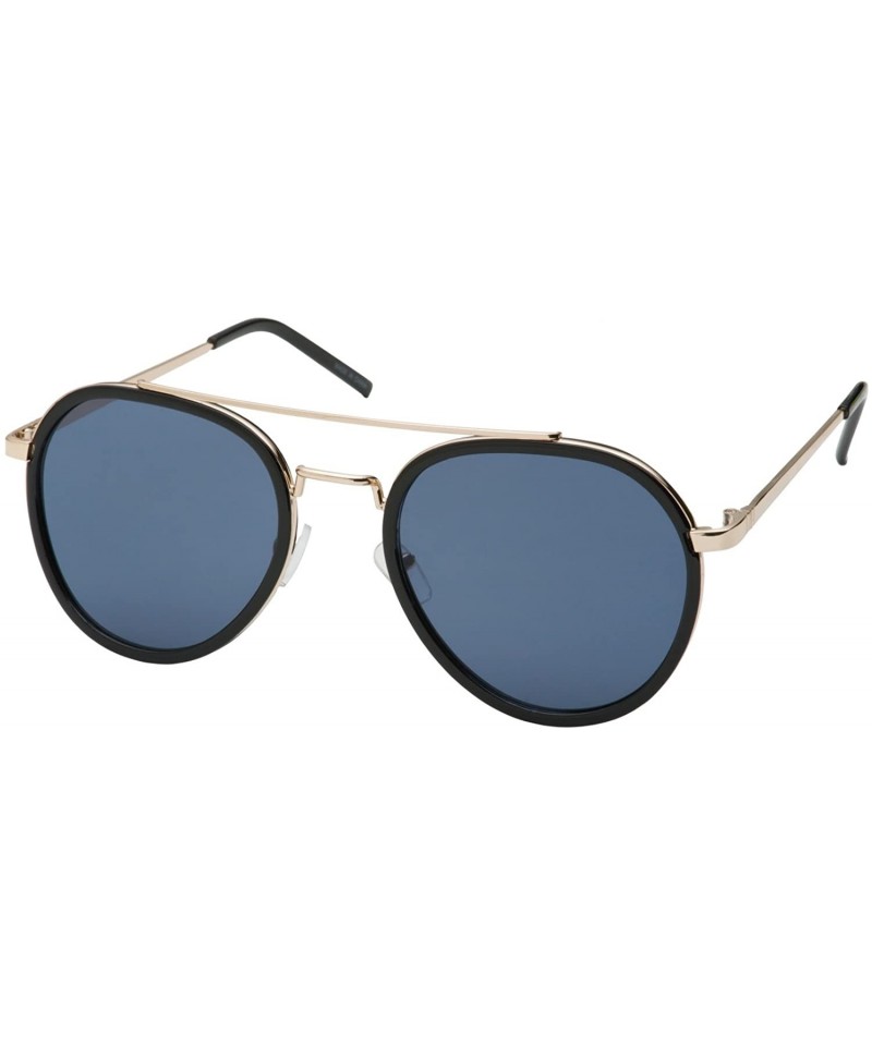 Aviator Men's Fashion Full Metal Rim Aviator Sunglasses - Flat Lens - Black Gold Frame - Blue Lens - CJ12LLX1M3P $10.58