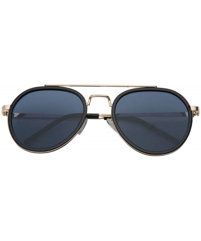 Aviator Men's Fashion Full Metal Rim Aviator Sunglasses - Flat Lens - Black Gold Frame - Blue Lens - CJ12LLX1M3P $10.58