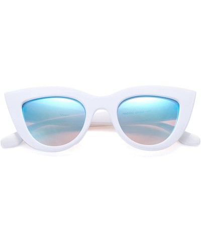 Round Retro Cateye Sunglasses for Women Small Face Fashion Cateye Frames Eyewear Mirrored Lenses UV400 Protection - CR185K678...