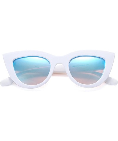 Round Retro Cateye Sunglasses for Women Small Face Fashion Cateye Frames Eyewear Mirrored Lenses UV400 Protection - CR185K678...