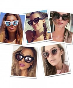 Round Retro Cateye Sunglasses for Women Small Face Fashion Cateye Frames Eyewear Mirrored Lenses UV400 Protection - CR185K678...