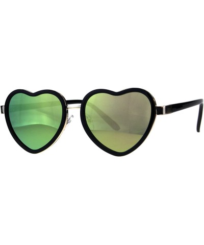 Oval Heart Shape Sunglasses Womens Cute Heart Frame Mirror Lens UV 400 - Black - CX18G8GQ297 $12.79