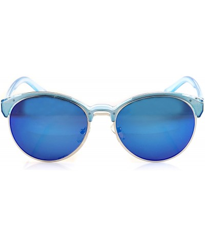 Rimless Semi-Rimless Clear Horn Rimmed Round Sunglasses Mirrored Lens A099 - Blue/ Blue Rv - C4180H2QXAH $15.83