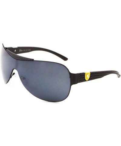 Oversized Round Zigzag Temple Pattern Oversized Curved Shield Lens Sunglasses - Black Yellow - CK199GAZEH8 $40.30