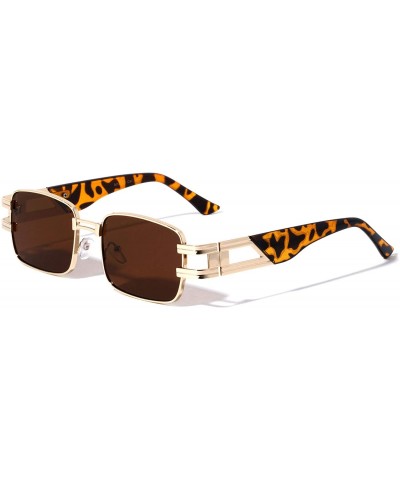 Rectangular Rectangular Squared Metal Cut Out Fashion Sunglasses - Brown - CI196MS2KCU $13.28