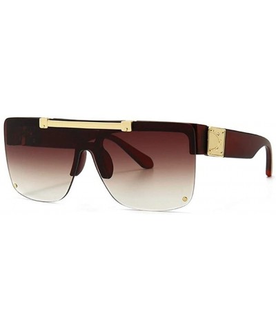 Oversized Woman Men Square Sunglasses Fashion Flip Lens Glasses Oversized Sunglasses Shade For Female - Brown Brown - CL1906D...