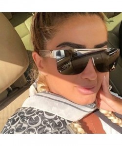 Oversized Woman Men Square Sunglasses Fashion Flip Lens Glasses Oversized Sunglasses Shade For Female - Brown Brown - CL1906D...