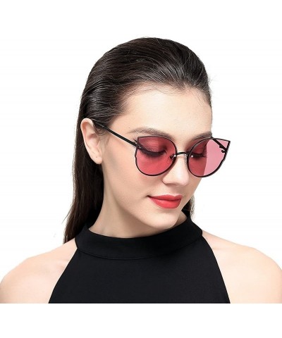 Cat Eye Women Classic Cat Eye Sunglasses Rimless Metal Frame Sun Glasses S8099 - Rose Red - CS186D5X09S $14.59