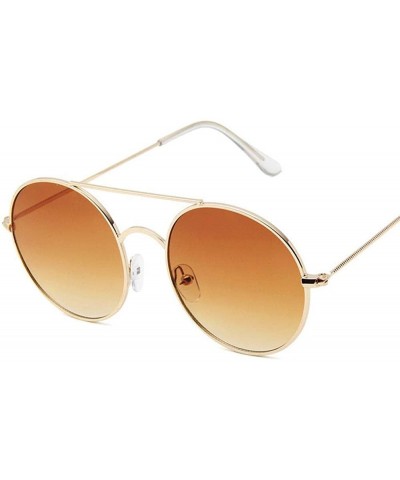 Aviator Vintage Men Sunglasses Women Retro Punk Style Round Metal Frame Black Black - Gold Tea - CQ18XE0XR7M $7.77