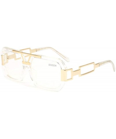 Square Classic Retro Glasses Oversized Bold Large Square Eyewear Transparent Geek Style Clear Lens - Transparent 12 - CL189UD...