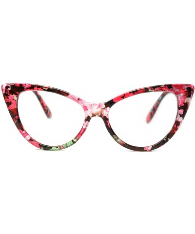 Oversized Cateye Sunglasses for Women Classic Vintage High Pointed Winged Retro Design - Floral / Clear - CF18IHUS3Z5 $10.44