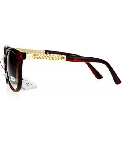 Wayfarer Diva Metal Hollow Jewel Arm Oversize Horn Rim Sunglasses - Brown - C212EMGH46R $11.23