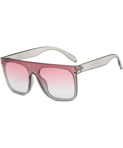 Oversized Women Fashion Retro Vintage Square Oversized Flat Lens Sunglasses - Clear Grey - CV18WU8TRQR $19.42