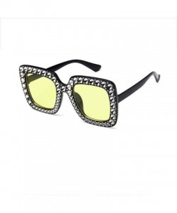 Oversized Sparkling Square Frame Rhinestone Sunglasses Fashion Retro Sunglasses - Yellow - C5199LNTZ3C $30.91