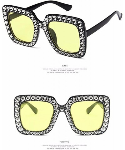 Oversized Sparkling Square Frame Rhinestone Sunglasses Fashion Retro Sunglasses - Yellow - C5199LNTZ3C $30.91