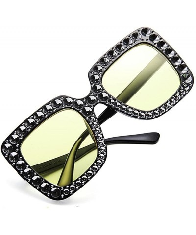 Oversized Sparkling Square Frame Rhinestone Sunglasses Fashion Retro Sunglasses - Yellow - C5199LNTZ3C $30.91