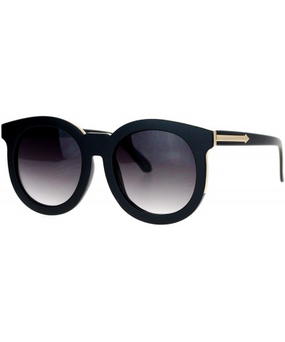 Oversized Metal Brow Trim Round Circle Thick Plastic Horn Rim Designer Sunglasses - Matte Black Gold - C51260IC4XN $14.03