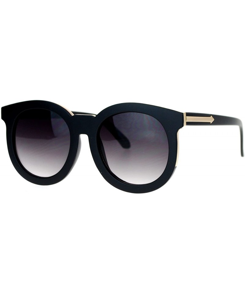 Oversized Metal Brow Trim Round Circle Thick Plastic Horn Rim Designer Sunglasses - Matte Black Gold - C51260IC4XN $14.03