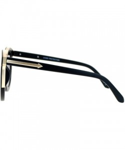Oversized Metal Brow Trim Round Circle Thick Plastic Horn Rim Designer Sunglasses - Matte Black Gold - C51260IC4XN $14.03
